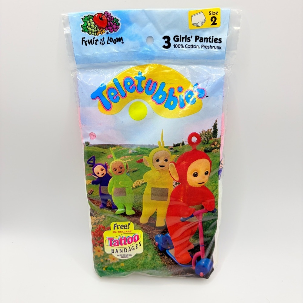 Fruit of the Loom Teletubbies Vintage 1998 Girls Panties 3-Pack Size 2 New 90s